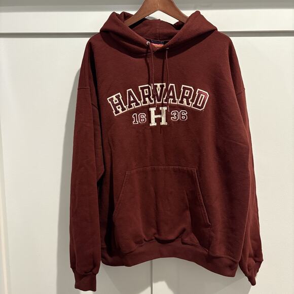 Champion Harvard Hoodie Mens XL Maroon Pullover 1636 Logo Embroidered Sweatshirt - Picture 1 of 12